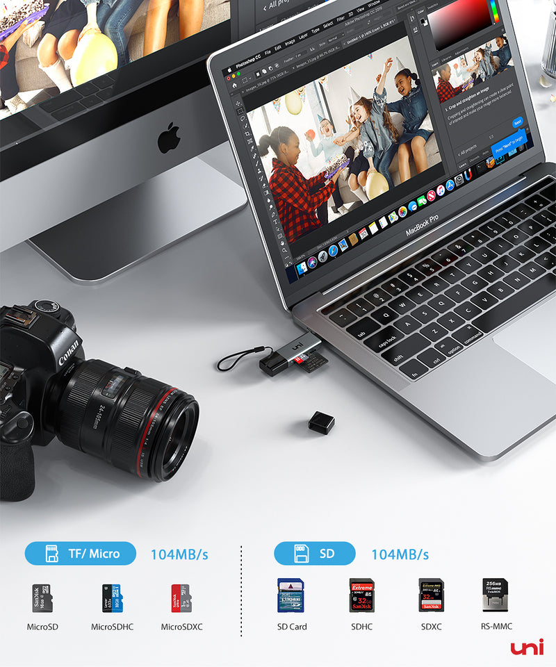 USB C en USB 3.0 naar SD/MicroSD-kaartlezer | UHS-I | PIXEL