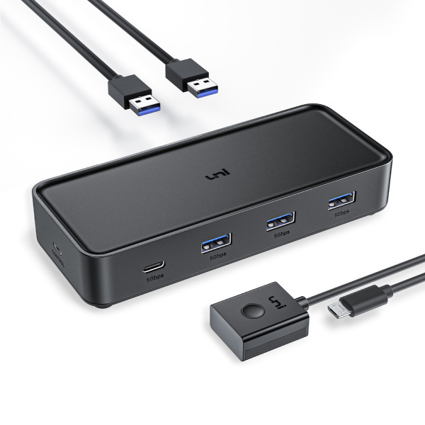 USB 3.0 4-poorts switcher met afstandsbediening en USB-A-kabels