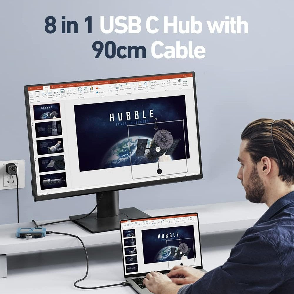 USB C ハブ 3 フィート 取り外し可能ケーブル、イーサネット、4K60Hz HDMI、PD、USB | 彼®