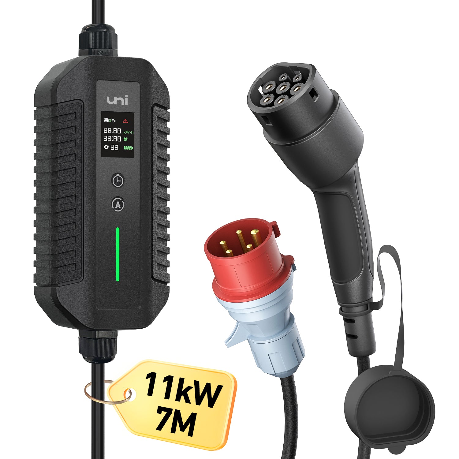 uni EV-Ladekabel vom Typ 2, 11 kW, 7 m, tragbare 3-Phasen-Ladestation für Elektroautos