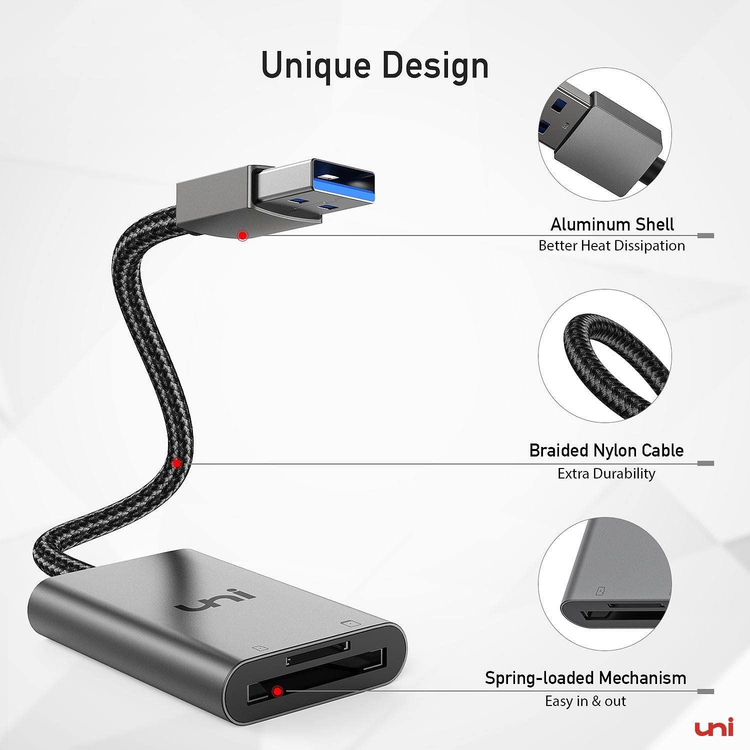 Lector de tarjetas SD. Adaptador USB 3.0 a Tarjeta Micro/SD USB, Aluminio,  uni®