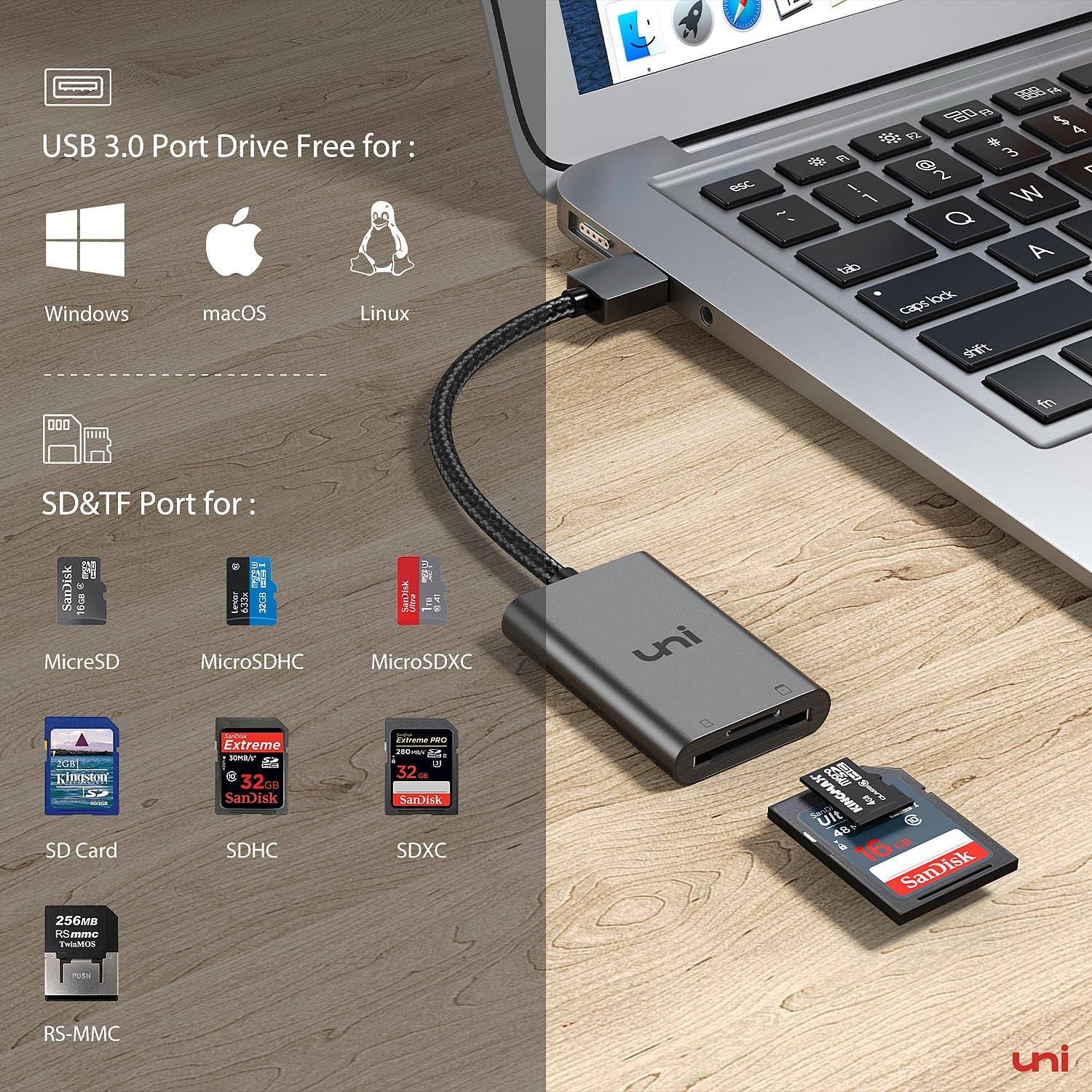  Lector de tarjetas micro sd USB 3.0, adaptador de lector de  tarjetas de memoria portátil USB 3.0 de aluminio ZIYUETEK para PC, adaptador  de lector de tarjetas USB a Micro SD/TF 