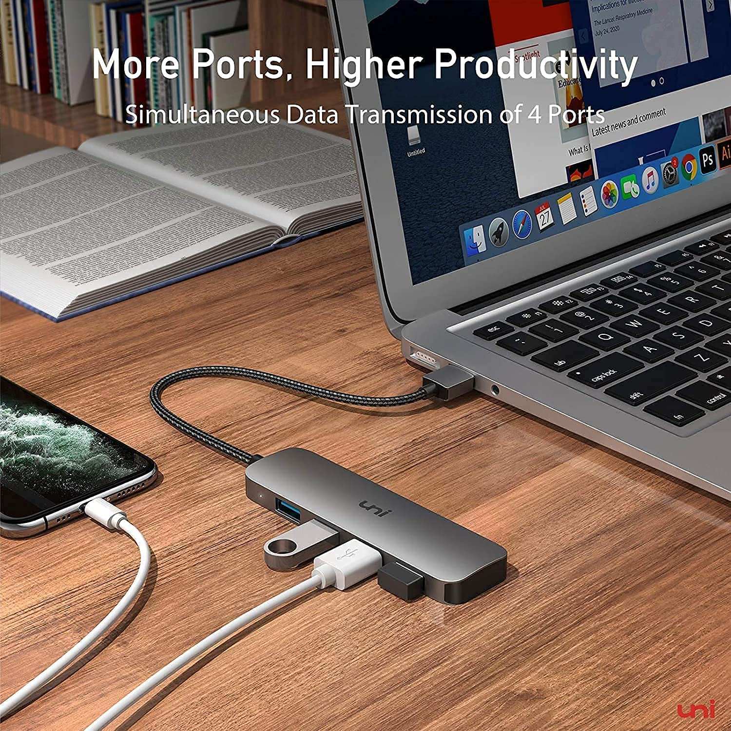 Hub USB 3.0 de 4 puertos, adaptador multipuerto USB portátil con puertos de  transferencia de datos 3.2 de 5 Gbps 3.2, concentrador de divisor