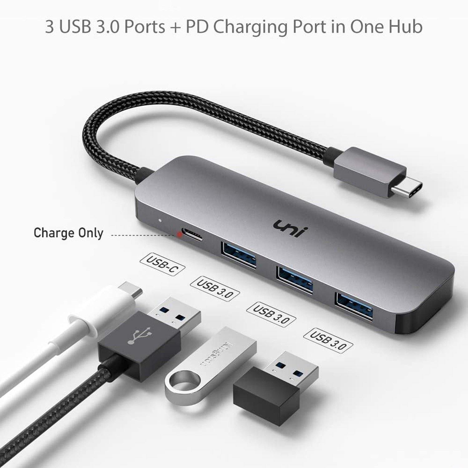 USB C ハブ、PD 100W + 3 x USB 3.0 アダプター、アルミニウム | 彼®