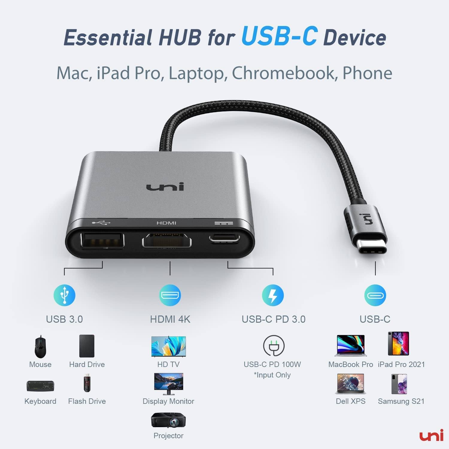USB C マルチポート アダプター | 4K HDMI | USB3.0 | PD100W |ユニ®