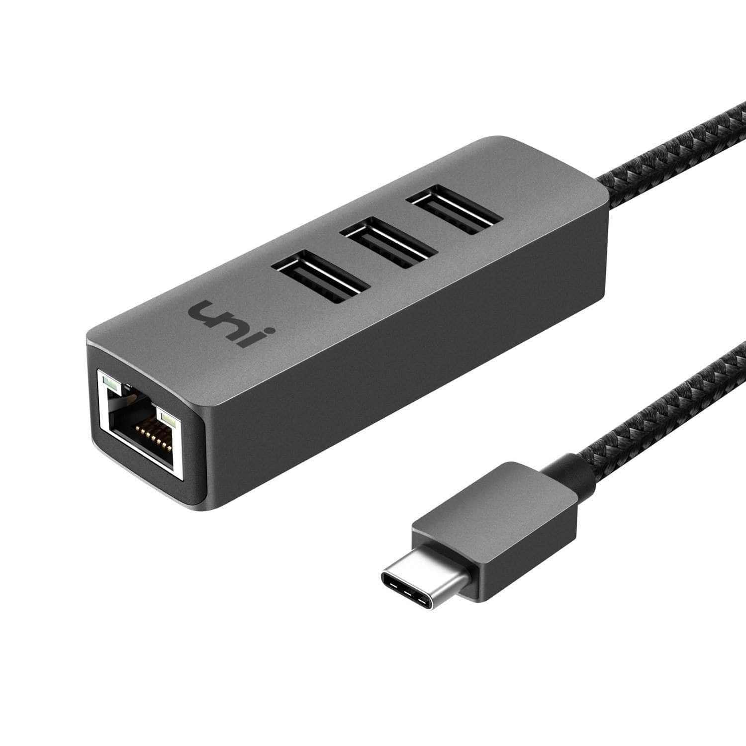 Concentrador USB C, Ethernet 1G y 3 USB 3.0, Aluminio duradero