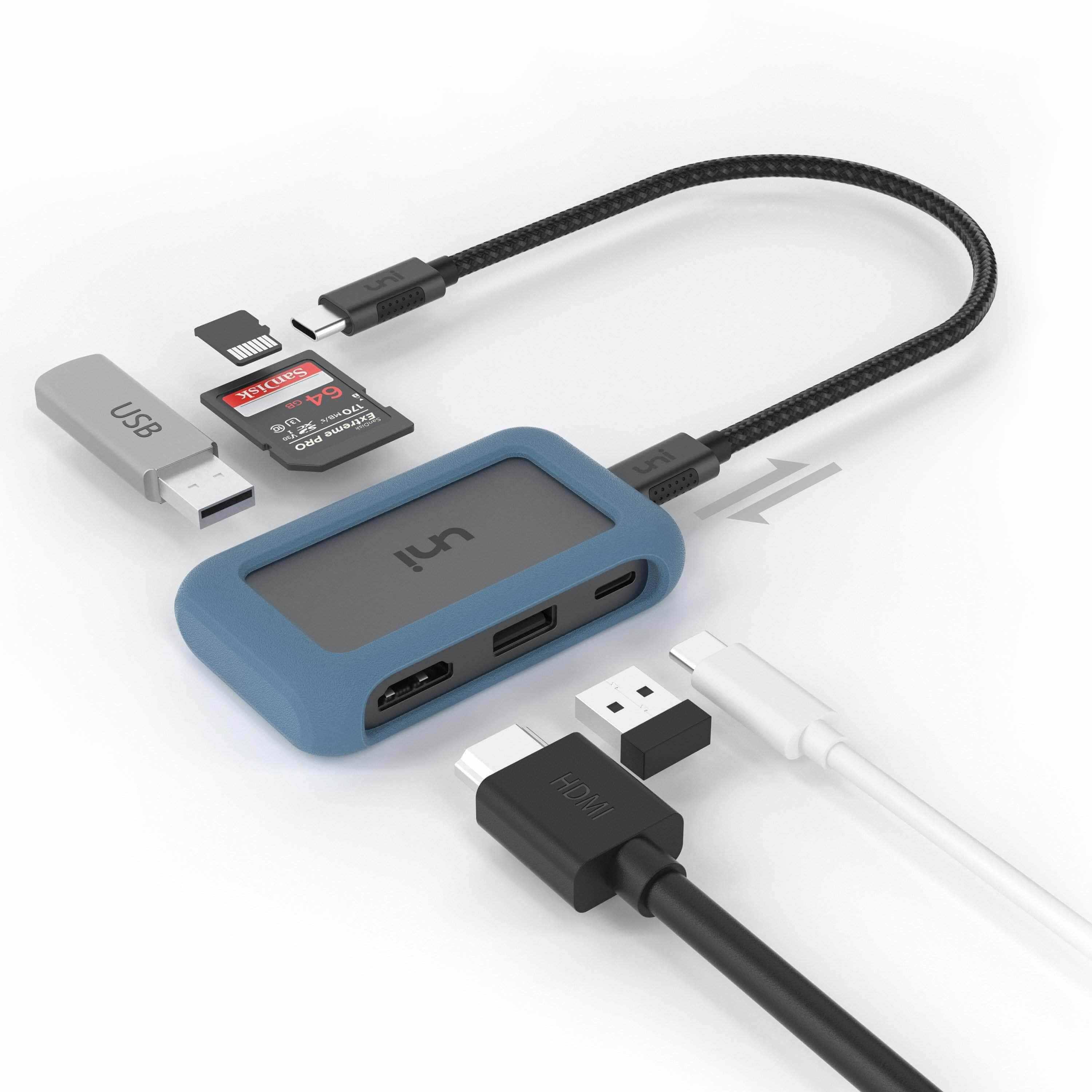 USB C ハブ着脱式ケーブル、4K HDMI、PD、USB 3.0、カードリーダー